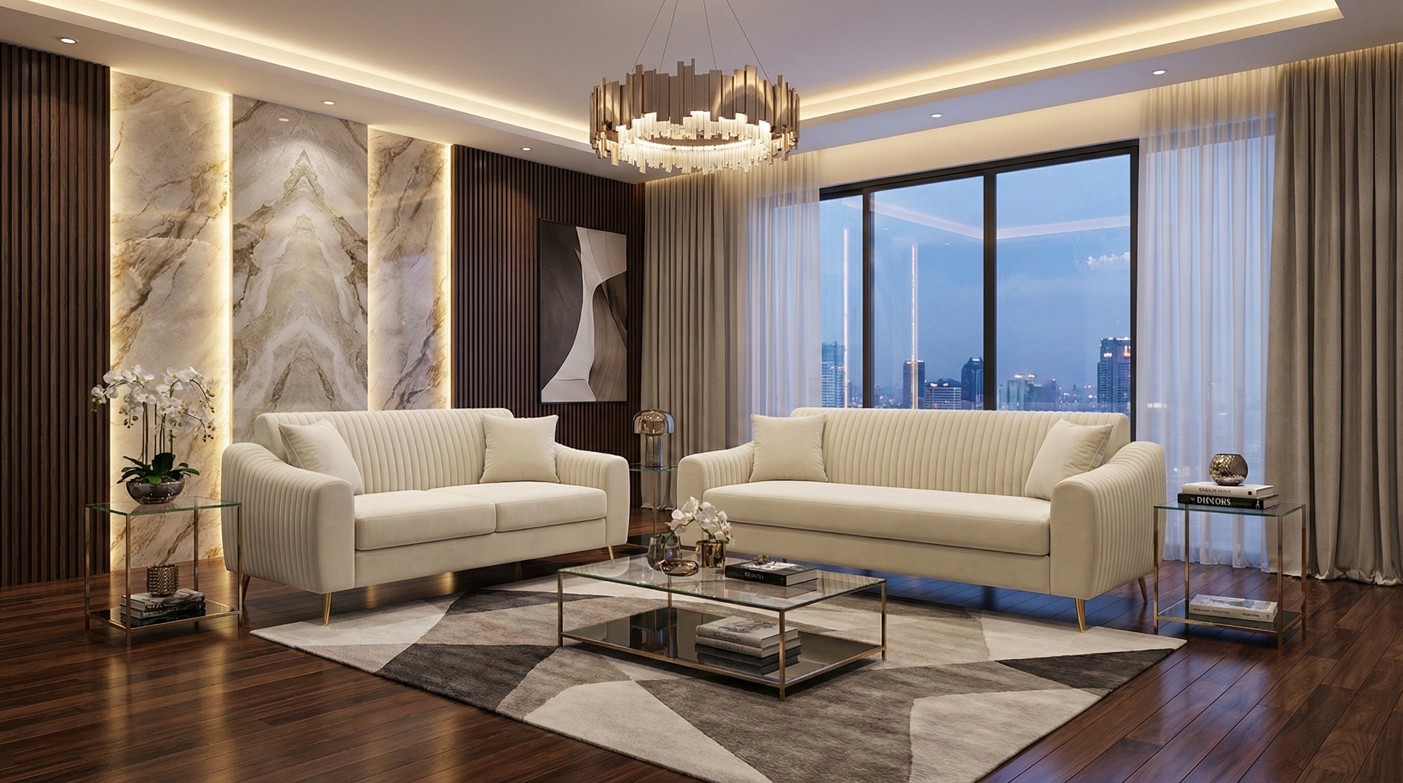 Beige Plush 2+3 Seater Sofa SETTEE