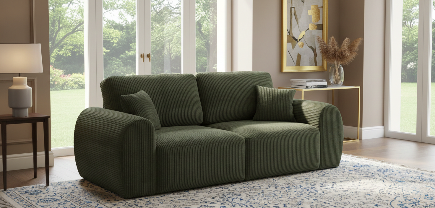 Green  Olive Chenille Fabric 2 Seater Sofa VINCI Sofa