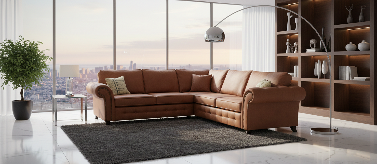 Brown Faux Leather Corner Sofa OAKLAND Sofa