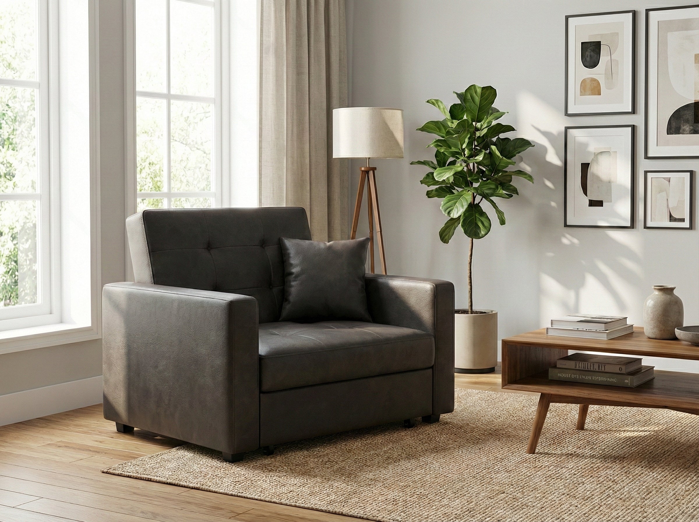 Grey faux leather  1 Seater Viva Sofabed