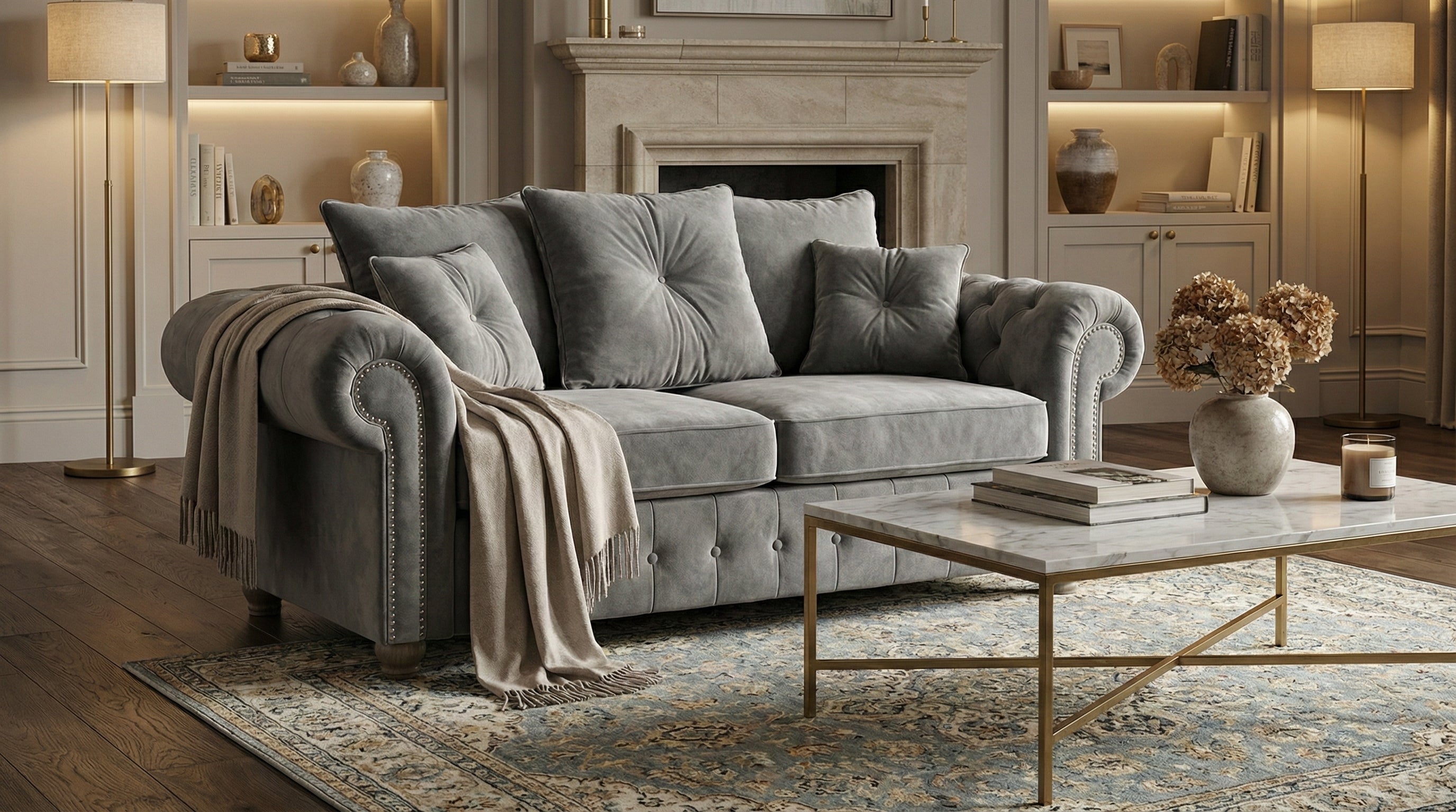 Grey 3 seater sofa Chenille Fabric OLIMPIA Sofa