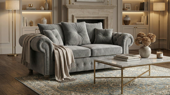 Grey 3 Seater Sofa Chenille Fabric OLIMPIA Sofa