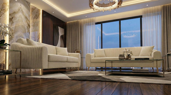 Beige Plush 2+3 Seater Sofa SETTEE