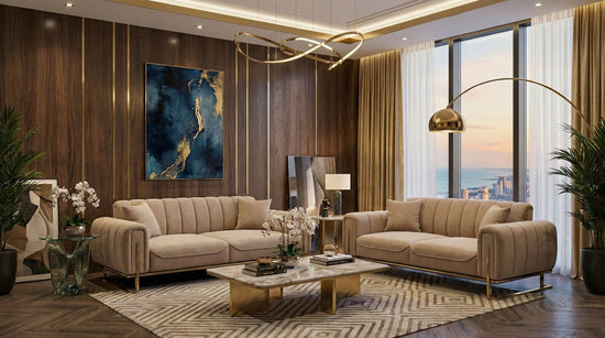 Cream Velet  2+3 Seater Sofa ELEGANZA