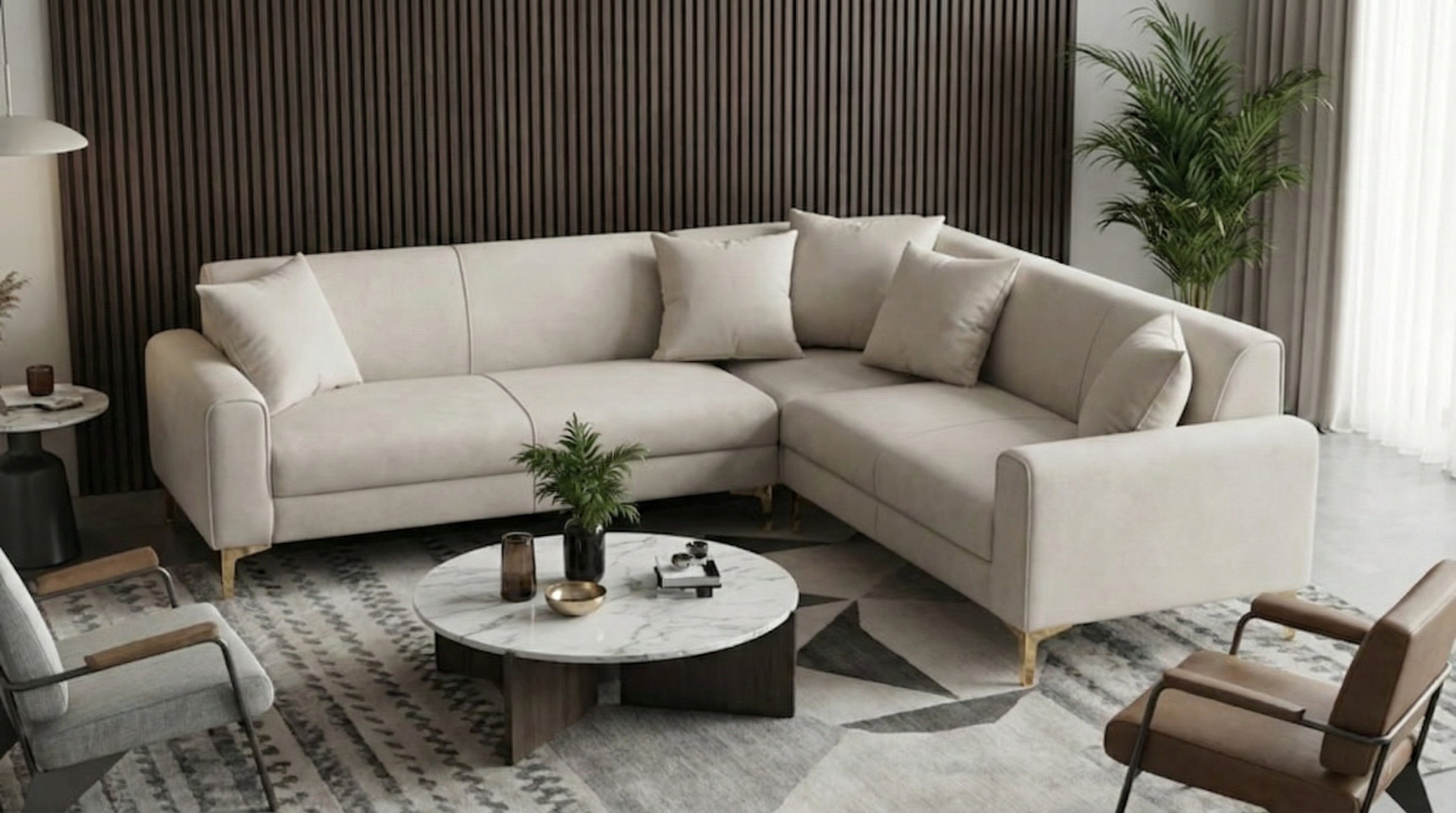 Beige velvet corner sofa 2C2 ELEGANZA