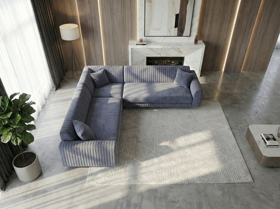 Blue velvet corner sofa 2C2 ELEGANZA