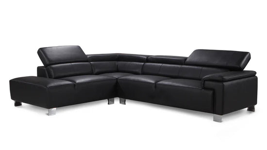 Genuine Leather Black Left Hand Facing Corner Sofa VENTO