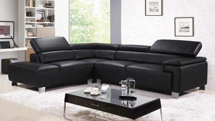 Genuine Leather Black Left Hand Facing Corner Sofa VENTO