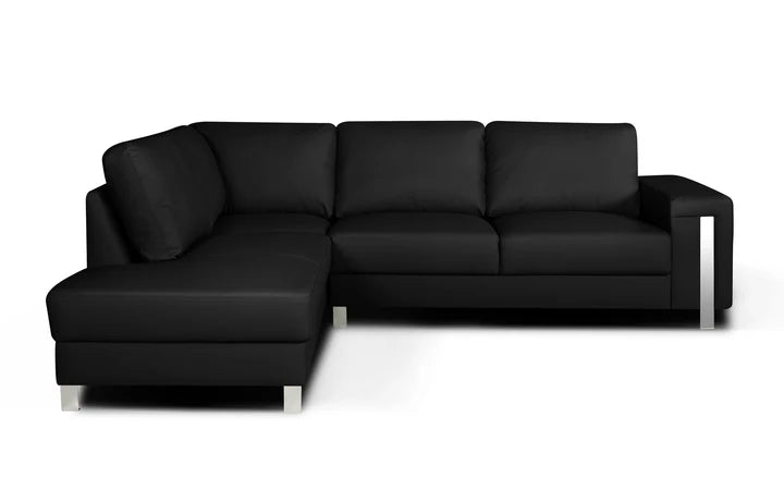 Genuine Leather Black Left Hand Facing Corner Sofa ELEGANZA