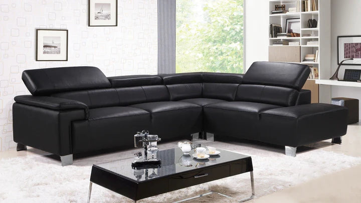 Genuine Leather Black Right Hand Facing Corner Sofa VENTO