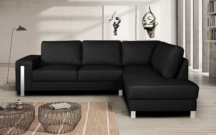 Genuine Leather Black Right Hand Facing Corner Sofa ELEGANZA