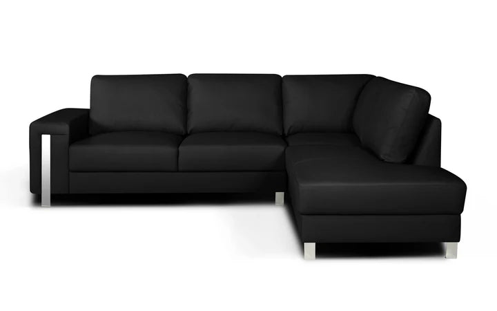 Genuine Leather Black Right Hand Facing Corner Sofa ELEGANZA