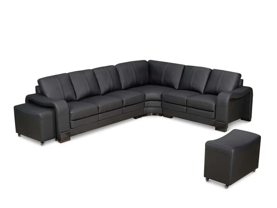 Genuine Leather Black 3C2 Corner Sofa with 2 Ottomans FORTE