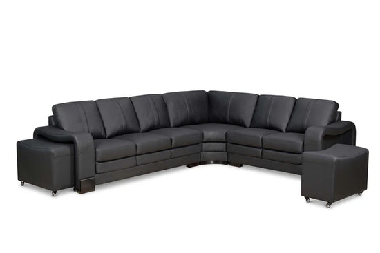 Genuine Leather Black 3C2 Corner Sofa with 2 Ottomans FORTE
