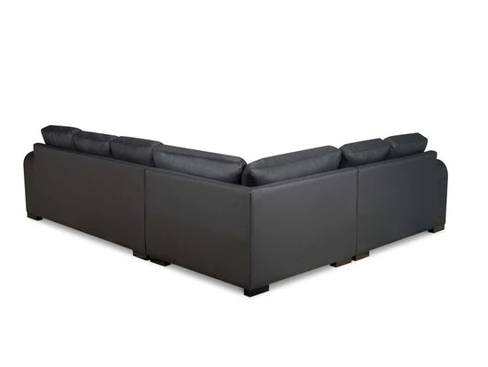 Genuine Leather Black 3C2 Corner Sofa with 2 Ottomans FORTE