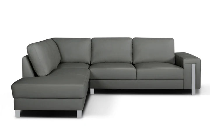Genuine Leather Grey Left Hand Facing Corner Sofa ELEGANZA