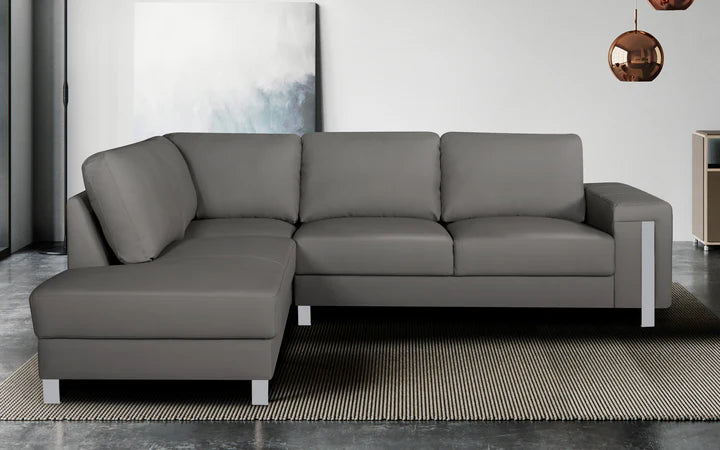 Genuine Leather Grey Left Hand Facing Corner Sofa ELEGANZA