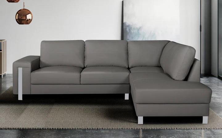 Genuine Leather Grey Right Hand Facing Corner Sofa ELEGANZA