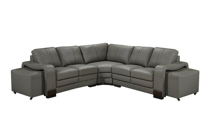 Genuine Leather Grey 2C2 Corner Sofa with 2 Ottomans FORTE