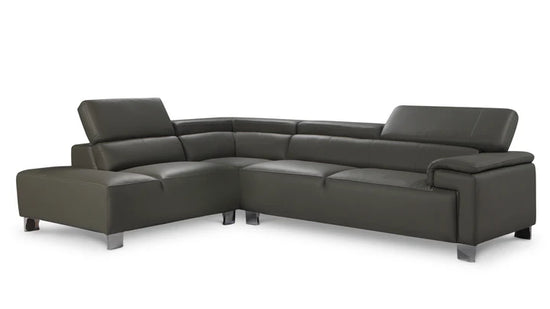 Genuine Leather Mid Grey Left Hand Facing Corner Sofa VENTO