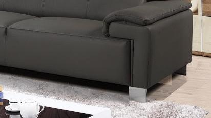 Genuine Leather Mid Grey Left Hand Facing Corner Sofa VENTO