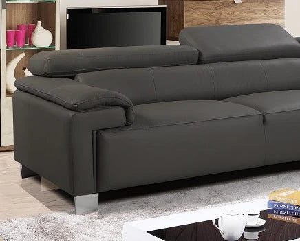 Genuine Leather Mid Grey Right Hand Facing Corner Sofa VENTO