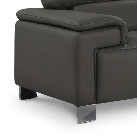 Genuine Leather Mid Grey Right Hand Facing Corner Sofa VENTO