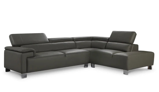 Genuine Leather Mid Grey Right Hand Facing Corner Sofa VENTO