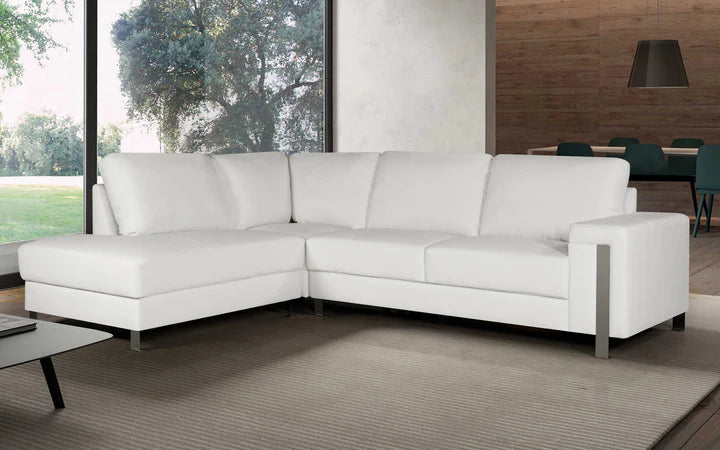 Genuine Leather White Left Hand Facing Corner Sofa ELEGANZA