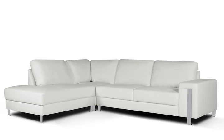 Genuine Leather White Left Hand Facing Corner Sofa ELEGANZA