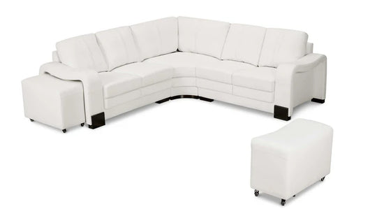 Genuine Leather White 2C2 Corner Sofa with 2 Ottomans FORTE
