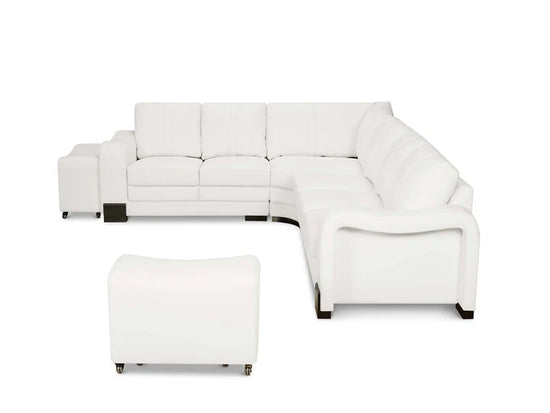Genuine Leather White 2C3 Corner Sofa with 2 Ottomans FORTE