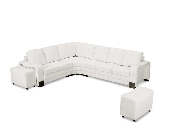 Genuine Leather White 2C3 Corner Sofa with 2 Ottomans FORTE