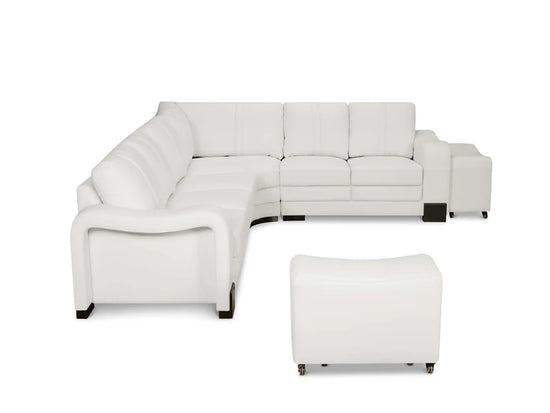 Genuine Leather White 3C2 Corner Sofa with 2 Ottomans SAN FORTE