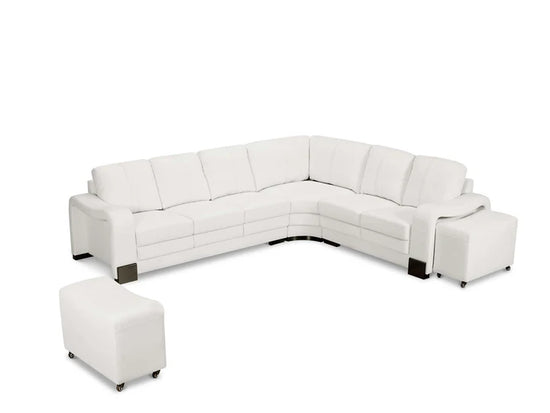 Genuine Leather White 3C2 Corner Sofa with 2 Ottomans SAN FORTE
