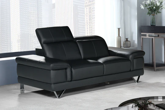 Genuine Leather Black 2 Seater Sofa GRANDE CITTÀ