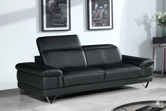 Genuine Leather Black 3 Seater Sofa GRANDE CITTÀ