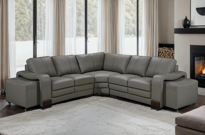 Genuine Leather Grey 2C2 Corner Sofa with 2 Ottomans FORTE