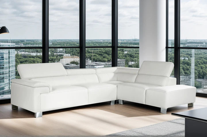 Genuine Leather White Right Hand Facing Corner Sofa VENTO