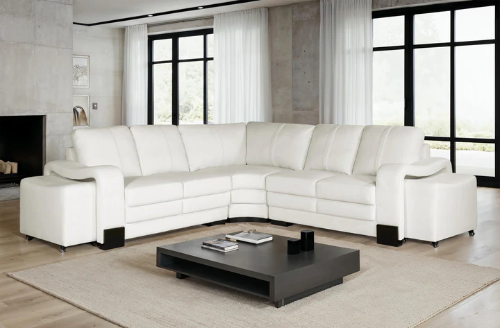 Genuine Leather White 2C2 Corner Sofa with 2 Ottomans FORTE