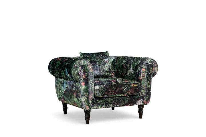 Green Nature Pattern Patchwork 1 Seater Chesterfield Sofa FORZA