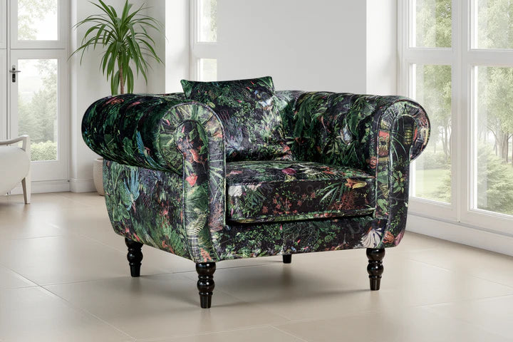 Green Nature Pattern Patchwork 1 Seater Chesterfield Sofa FORZA