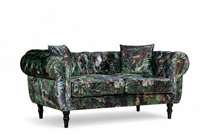 Green Nature Pattern Patchwork 2 Seater Chesterfield Sofa FORZA