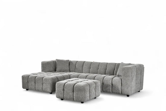 Grey Chenille Fabric Left Hand Facing Corner Sofa with Ottoman TRANQUILLITÀ