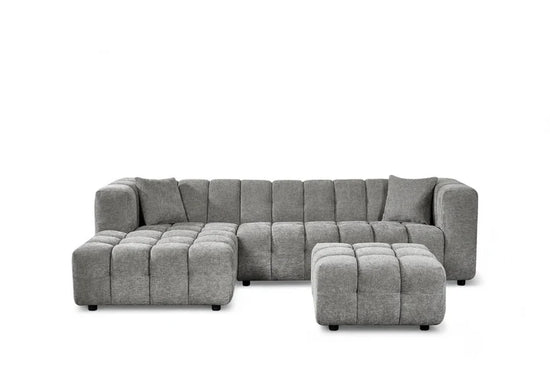 Grey Chenille Fabric Left Hand Facing Corner Sofa with Ottoman TRANQUILLITÀ