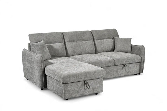 Grey Chenille Fabric 1C2 Corner Sofabed with Storage CORAGGIOSO