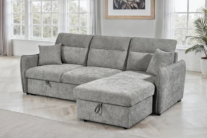 Grey Chenille Fabric 2C1 Corner Sofabed with Storage CORAGGIOSO