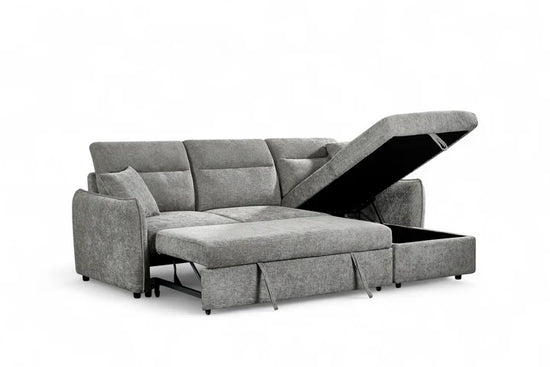 Grey Chenille Fabric 2C1 Corner Sofabed with Storage CORAGGIOSO
