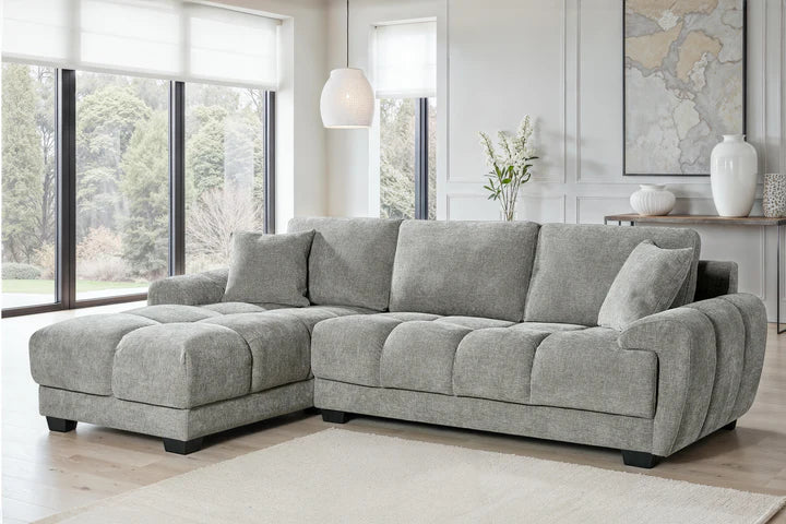 Grey Chenille Fabric 1C2 Corner Sofa AIUTANTE