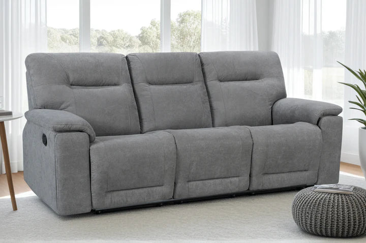 Grey Fabric 3 Seater Manual Recliner Sofa PRESTIGIO